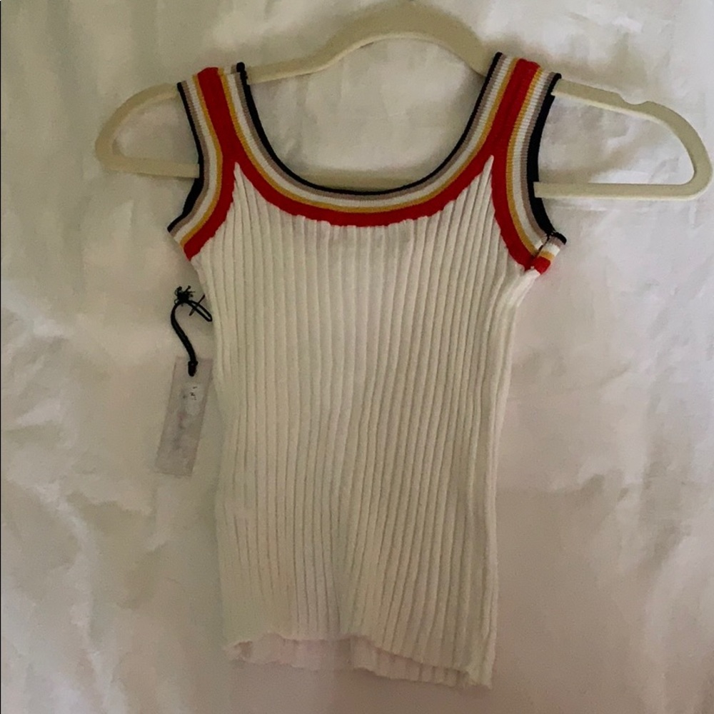 White tank with rainbow stripe